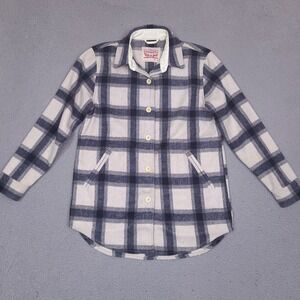 Levi's Flannel Shirt Shacket Womens XS Plaid Jacket Wool‎ Blend Blue Ivory